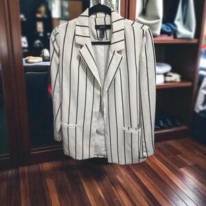 Forever 21 White and Black Striped Blazer